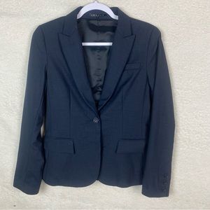 Theory Womens Sz 8 Black One‎ Button Wool Stretch Blazer Sport Coat Made in USA